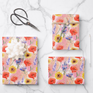 Feuille De Papier Cadeau Aquarelle Provence Fleur sauvage motif floral