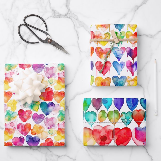 Feuille De Papier Cadeau Aquarelle Rainbow Heart (Recto)