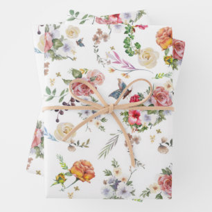 Feuille De Papier Cadeau Aquarelle romantique Florale Rose
