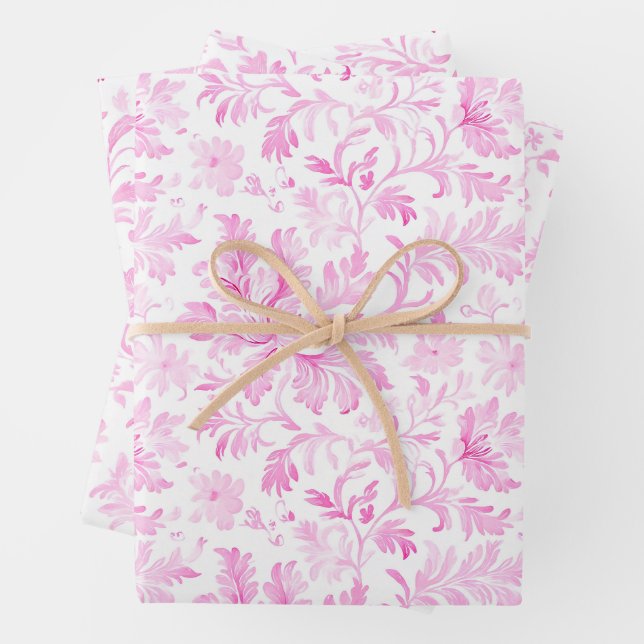 Feuille De Papier Cadeau Aquarelle rose et blanc Floral (En situation)