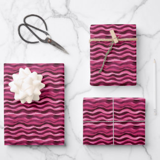 Feuille De Papier Cadeau Aquarelle rose et rose foncé Lignes ondulées