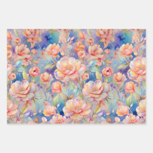 Feuille De Papier Cadeau Aquarelle rose fleur douce pastel