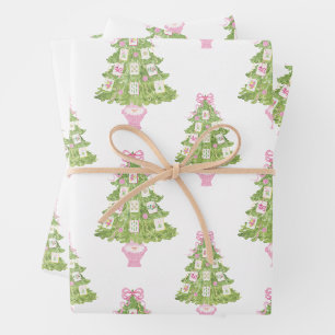 Feuille De Papier Cadeau Aquarelle rose Mahjong Arbre de Noël