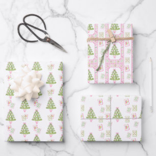 Feuille De Papier Cadeau Aquarelle rose Mahjong Arbre de Noël