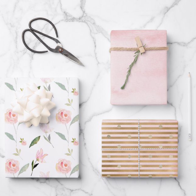 Feuille De Papier Cadeau Aquarelle rose pâle (Recto)