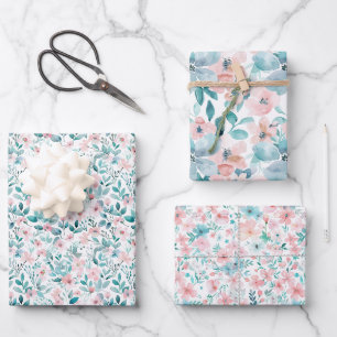 Feuille De Papier Cadeau Aquarelle rose pâle et Turquoise