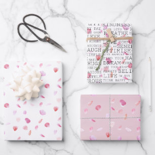 Feuille De Papier Cadeau Aquarelle Rose Pétales Mots Inspirants