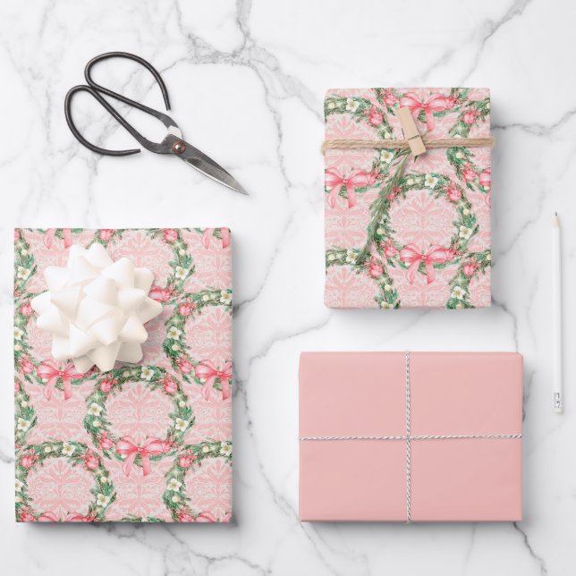 Feuille De Papier Cadeau Aquarelle rose Verre de Noël (Recto)