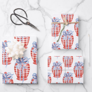 Feuille De Papier Cadeau Aquarelle Rouge Blanc & Bleu Patriotique Ginger Ja