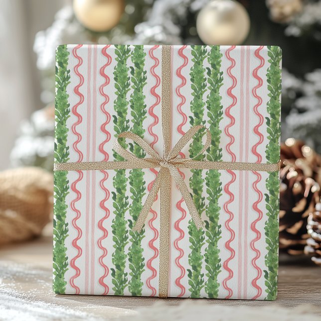 Feuille De Papier Cadeau Aquarelle Rouge et vert Garland de Noël (Créateur téléchargé)