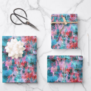 Feuille De Papier Cadeau Aquarelle rouge or Rose turquoise