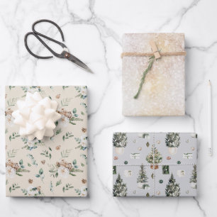 Feuille De Papier Cadeau Aquarelle rustique Arbre de Noël Floral