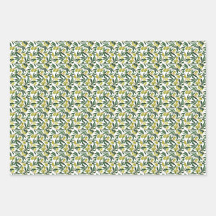 Feuille De Papier Cadeau Aquarelle rustique Branches d'olive verte Motif