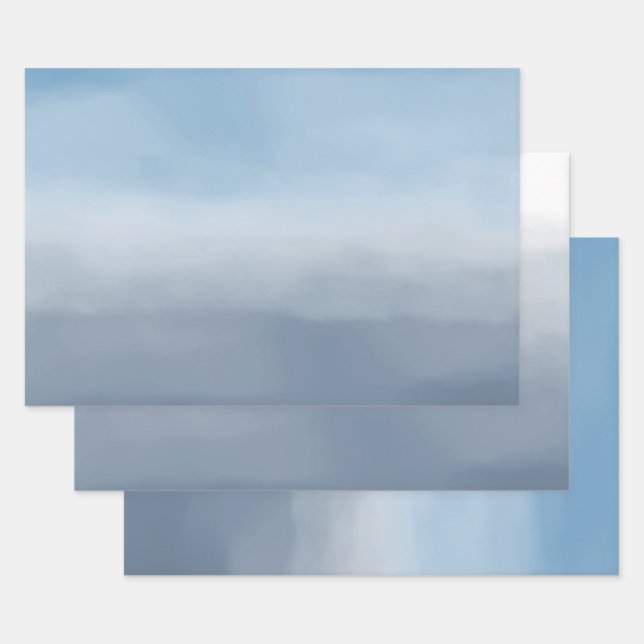 Feuille De Papier Cadeau Aquarelle Smoky Blue Ombre (Lot)