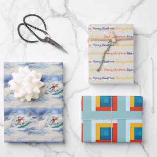 Feuille De Papier Cadeau Aquarelle Surf Snowman