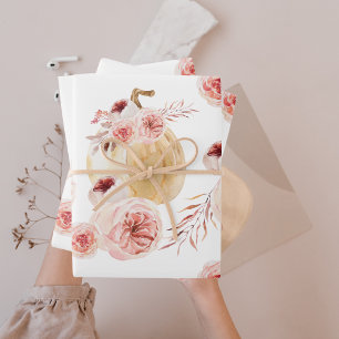 Feuille De Papier Cadeau Aquarelle tendance Citrouille et fleurs Automne