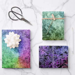 Feuille De Papier Cadeau Aquarelle Texturée Vert Violet Arc-en-ciel