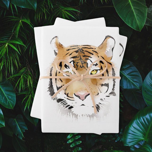 Feuille De Papier Cadeau Aquarelle Tigre Tête Animal (Créateur téléchargé)