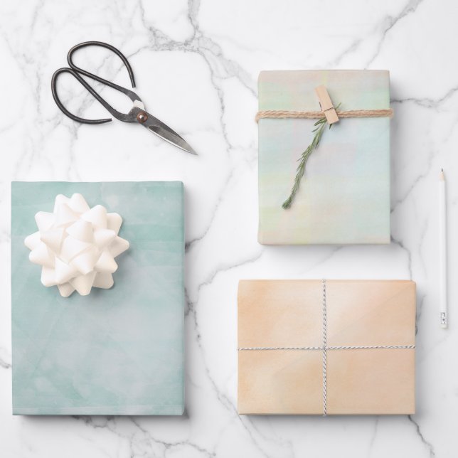 Feuille De Papier Cadeau Aquarelle verte et orange (Recto)