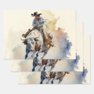 Feuille De Papier Cadeau Aquarelle western poussiéreuse “Cavalier de taurea