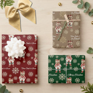 Feuille De Papier Cadeau Aquarelle Yorkie Fléau de neige Noël personnalisé
