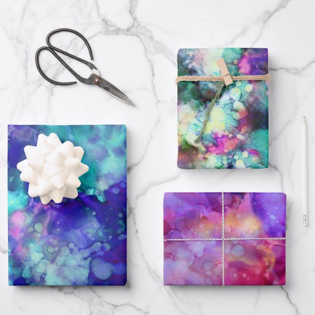 Feuille De Papier Cadeau Aquarelles d'imaginaire en tons multiples : (Recto)