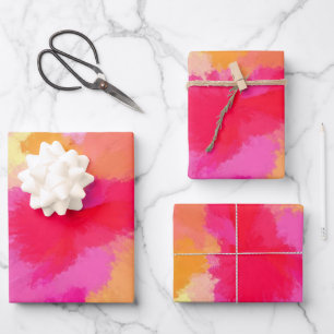 Feuille De Papier Cadeau Aquarelles rose, orange et jaune 
