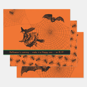 Feuille De Papier Cadeau Araignée de chaume de sorcière d'Halloween Jeu de 