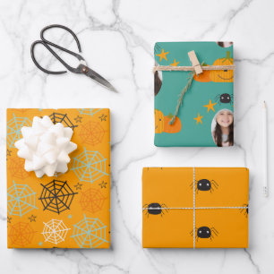 Feuille De Papier Cadeau Araignées citrouilles et toile d'araignée Person