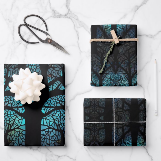 Feuille De Papier Cadeau Arbre bleu de vie (Recto)