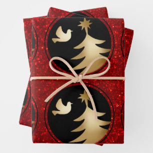 Feuille De Papier Cadeau Arbre de Noël Black Red Gold Dove