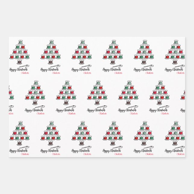 Feuille De Papier Cadeau Arbre de Noël Cotton Reel (Devant)