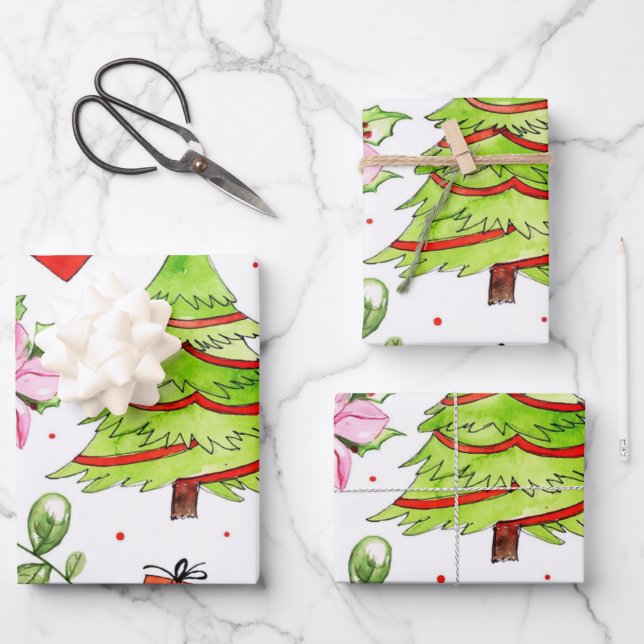 Feuille De Papier Cadeau Arbre de Noël d'hiver (Recto)