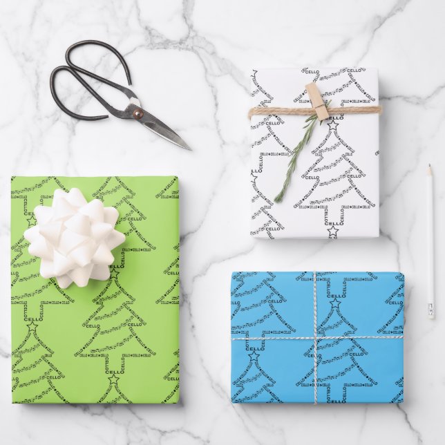 Feuille De Papier Cadeau Arbre de Noël du texte de cello (Recto)