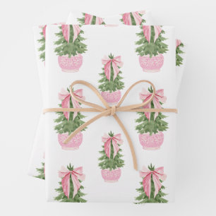 Feuille De Papier Cadeau Arbre de Noël en pot rose
