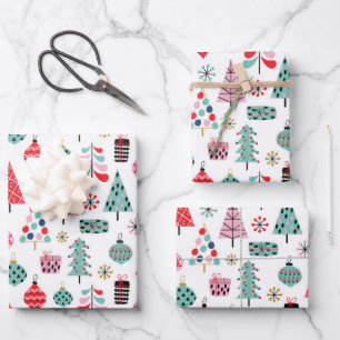Feuille De Papier Cadeau Arbre de Noël festif Motif de vacances Whimsical