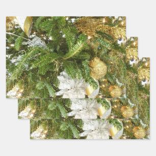 Feuille De Papier Cadeau Arbre de Noël I Argent et Or