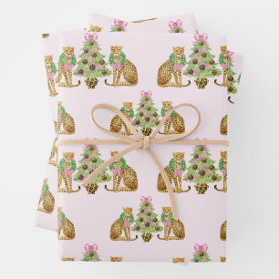 Feuille De Papier Cadeau Arbre de Noël léopard Prépa Aquarelle