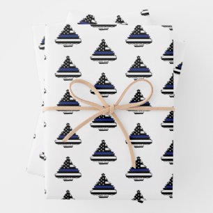 Feuille De Papier Cadeau Arbre de Noël mince Ligne bleue