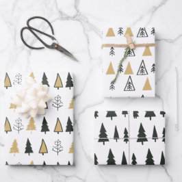 Feuille De Papier Cadeau Arbre de Noël moderne noir blanc