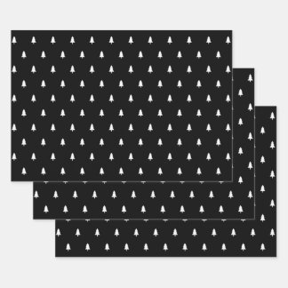 Feuille De Papier Cadeau Arbre de Noël noir et blanc