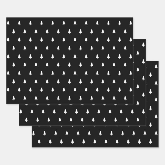 Feuille De Papier Cadeau Arbre de Noël noir et blanc (Lot)