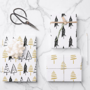 Feuille De Papier Cadeau Arbre de Noël noir noir et À feuillage persistant 