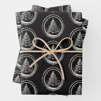 Feuille De Papier Cadeau Arbre de Noël noir Vintage