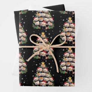 Feuille De Papier Cadeau Arbre de Noël Panda roux Drôle d'animal 
