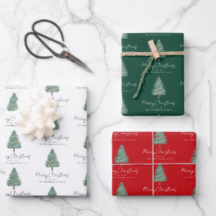 Feuille De Papier Cadeau Arbre de Noël personnalisé élégant à l'aquarelle