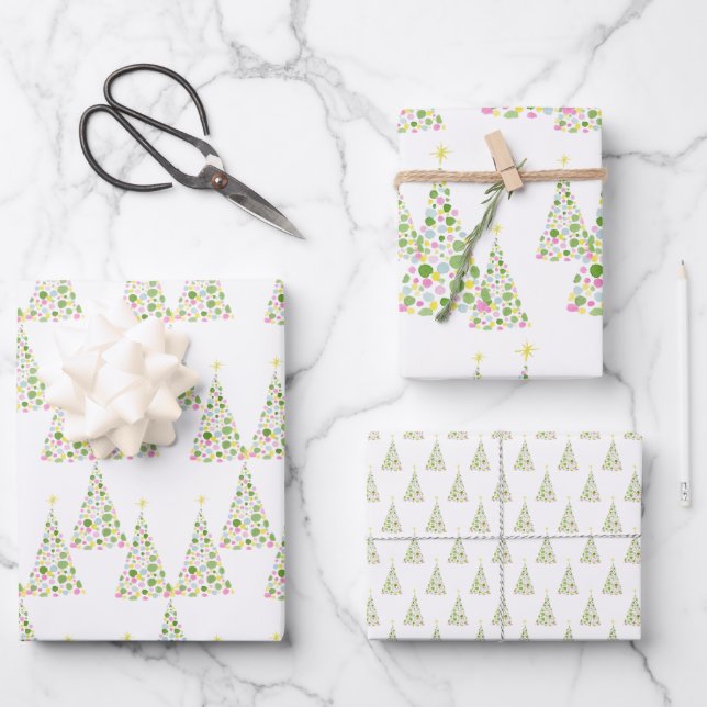 Feuille De Papier Cadeau Arbre de Noël Polka Dot (Recto)