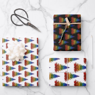Feuille De Papier Cadeau Arbre de Noël Rainbow