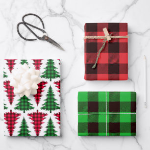 Feuille De Papier Cadeau Arbre de Noël Red Green Buffalo