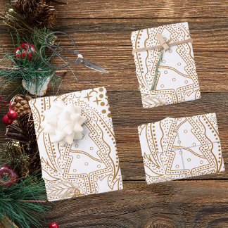 Feuille De Papier Cadeau Arbre de Noël rétro Gold et White Vintage
